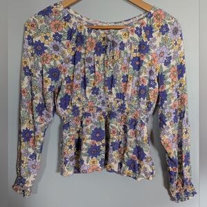 Women's Ditsy Floral Whimsical Cinched Waist Multicor‎ Top Romantic
